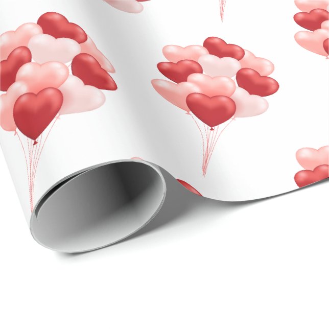 Papel De Regalo Corazones de Globos Día de San Valentín (Esquina del rollo)