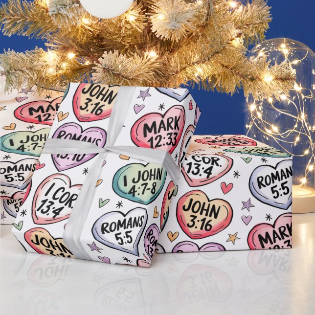 Papel De Regalo Corazones de la Biblia Verse Cute (Vacaciones)