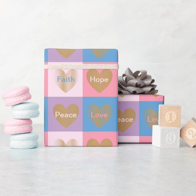 Papel De Regalo Corazones de la Fe Aman la Esperanza Paz (Baby Shower)