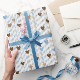 Papel De Regalo Corazones de Niño y Rayas a Cuadros