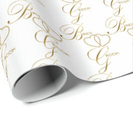 Papel De Regalo Corazones de oro de Novia y Groom escritas a mano