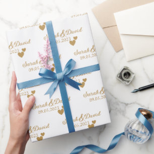 Papel De Regalo Corazones de Oro para Bodas Personalizados