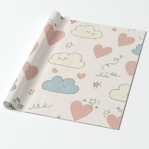 Papel De Regalo Corazones de Pastel y Nubes Aquarela Sueño (10)