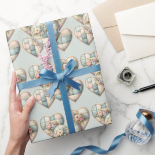 Papel De Regalo Corazones de Patchwork Cottagecore Pastel