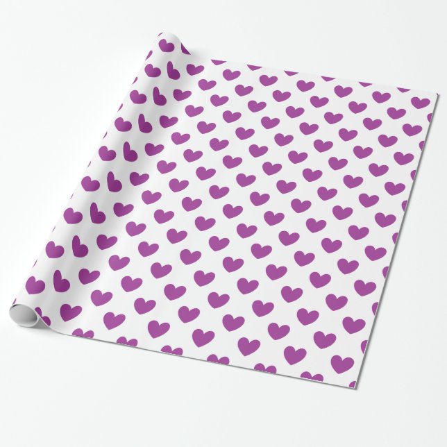 Papel De Regalo Corazones de polka púrpura en blanco (Desenrollado)