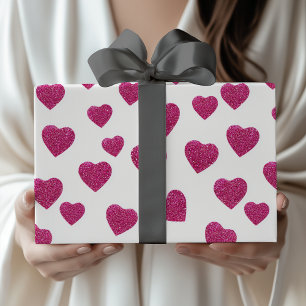 Papel De Regalo Corazones de purpurina rosada de San Valentín de m