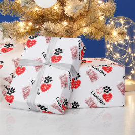 Papel De Regalo Corazones de San Valentín con Huella de Pata Roja