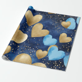 Papel De Regalo Corazones de San Valentín con tinta azul y dorada 