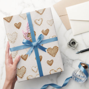 Papel De Regalo Corazones de San Valentín de Crema y Marrón