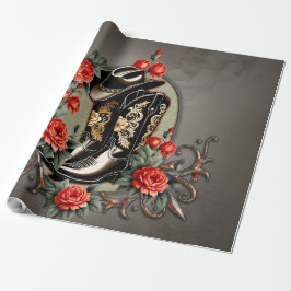 Papel De Regalo Corazones de vaquero: un poema de botas y flores.