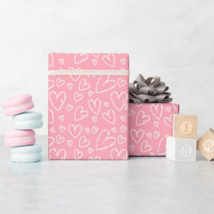 Papel de Regalo Corazones Doodle Dulces Rosa Rollo