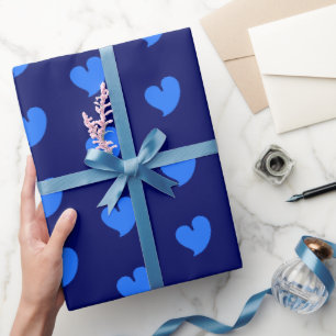 Papel De Regalo Corazones Hearty - Azul y Azul Marino -
