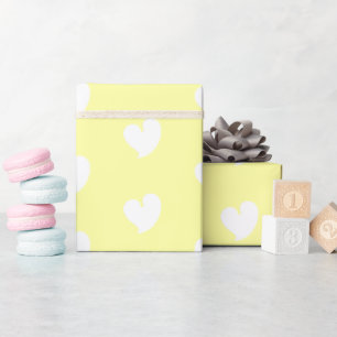 Papel De Regalo Corazones Hearty - Blanco y Amarillo Claro -