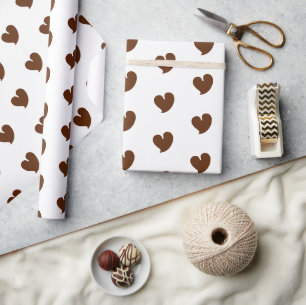 Papel De Regalo Corazones Hearty - Marrón oscuro y blanco -