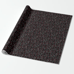Papel De Regalo Corazones Jumble Rojo Blanco Negro Elegante Diseño