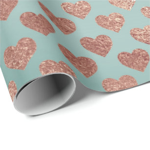 Papel De Regalo Corazones metálicos del azul de la menta del