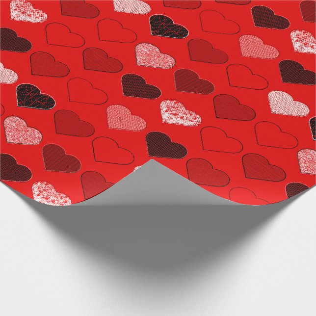 Papel De Regalo Corazones modernos del siglo Rojo Medio (Esquina)