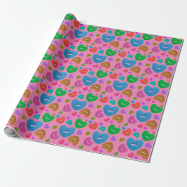 Papel De Regalo Corazones multicolores con globo ocular Amor San V