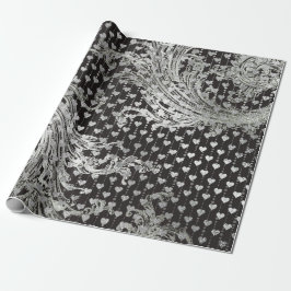 Papel De Regalo Corazones negros reales Corazones plateados barroc