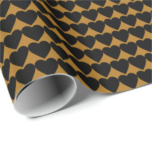 Papel De Regalo Corazones negros sobre dorado mate