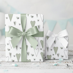 Papel De Regalo Corazones neutrales de género verde y blanco de mo