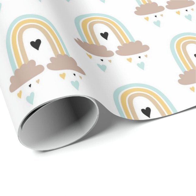Papel de regalo - Corazones Nubes Arcoíris (Esquina del rollo)