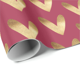 Papel De Regalo Corazones Ombre Oro Rojo