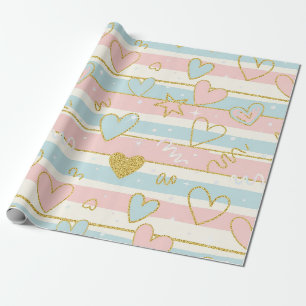 Papel De Regalo Corazones pastel elegantes con acentos de franja d