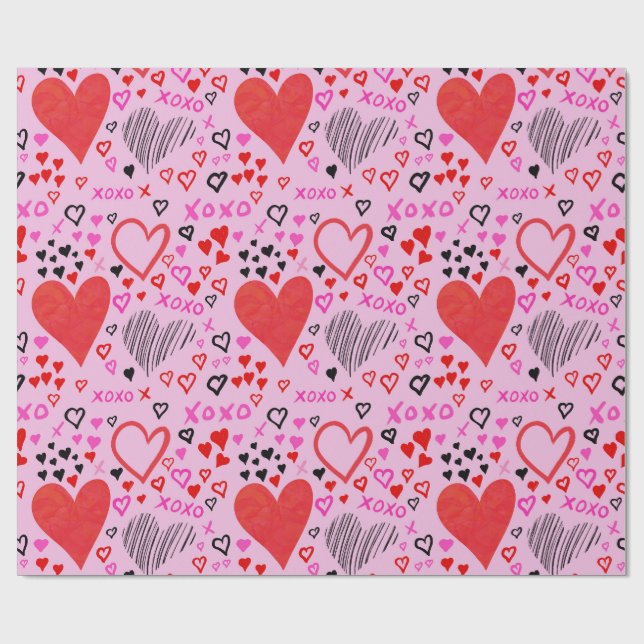 Papel De Regalo Corazones, patrón rosa XOXO (Superficie plana)