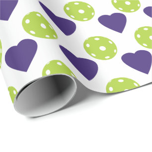 Papel De Regalo Corazones púrpuras y pelotas verdes
