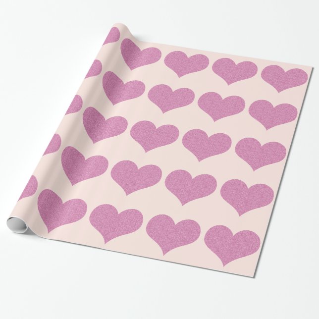 Papel De Regalo Corazones Purpurinas rosadas (Desenrollado)