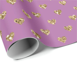 Papel De Regalo Corazones Purpurinas rosados dorados