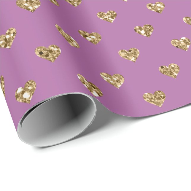 Papel De Regalo Corazones Purpurinas rosados dorados (Esquina del rollo)