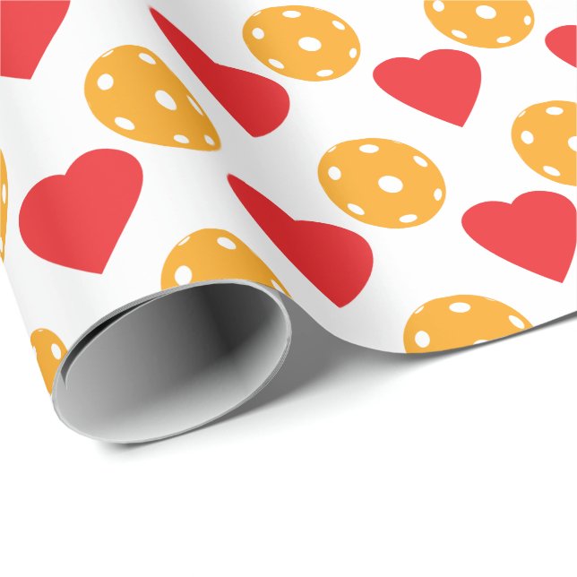 Papel De Regalo Corazones rojas y albóndigas naranjas (Esquina del rollo)
