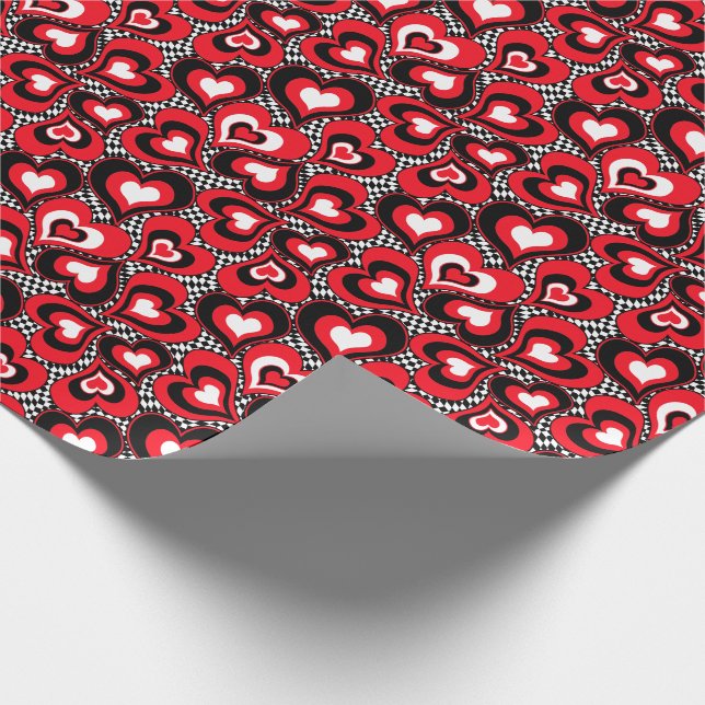 Papel De Regalo Corazones, rojo, negro, blanco (Esquina)