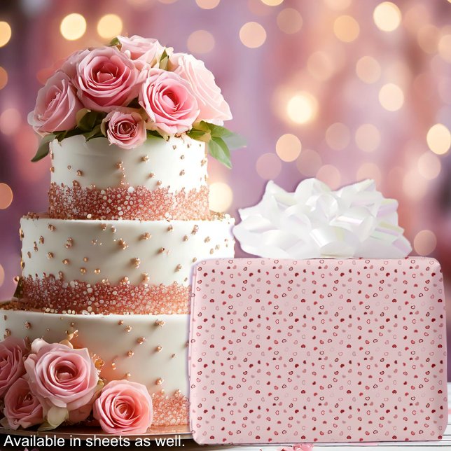 Papel De Regalo Corazones - Rojo sobre Ombre rosa claro (Hearts - Red on Light Pink Ombre Wrapping Paper-Cake-by Leapfroglisics Shop)