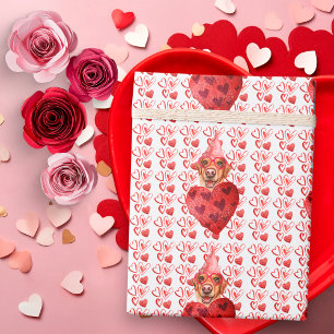 Papel De Regalo Corazones rojos Amante de perros Labrador Amarillo