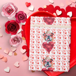 Papel De Regalo Corazones Rojos Amante del Perro Bulldog Inglés Sa