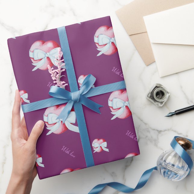 Papel De Regalo corazones rojos atados con cinta blanca romántica (Regalar)