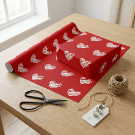 Papel De Regalo Corazones Rojos Blancos Y Cuidados Modernos Elegan