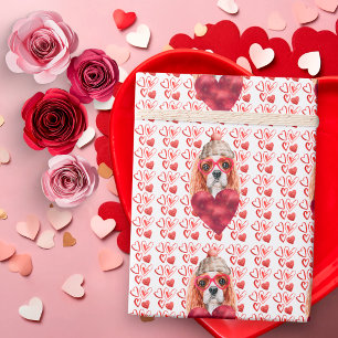Papel De Regalo Corazones rojos Cavalier Perro español amante de S