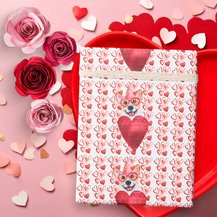Papel De Regalo Corazones rojos Corgi Perro Amante de San Valentín
