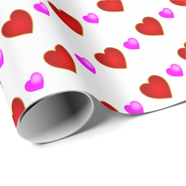 Papel De Regalo Corazones rojos en blanco (Esquina del rollo)