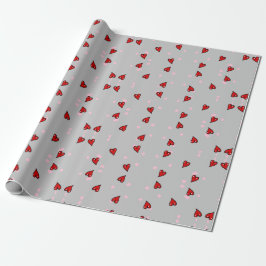 Papel De Regalo Corazones rojos en gris