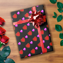 Papel De Regalo Corazones rojos en negro