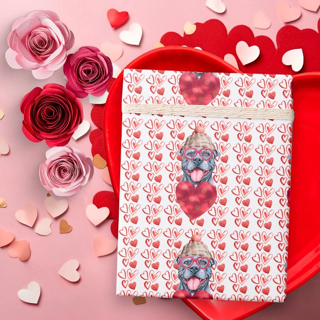 Papel De Regalo Corazones rojos Gris Pitbull Perro Lover Valentine (Subido por el creador)