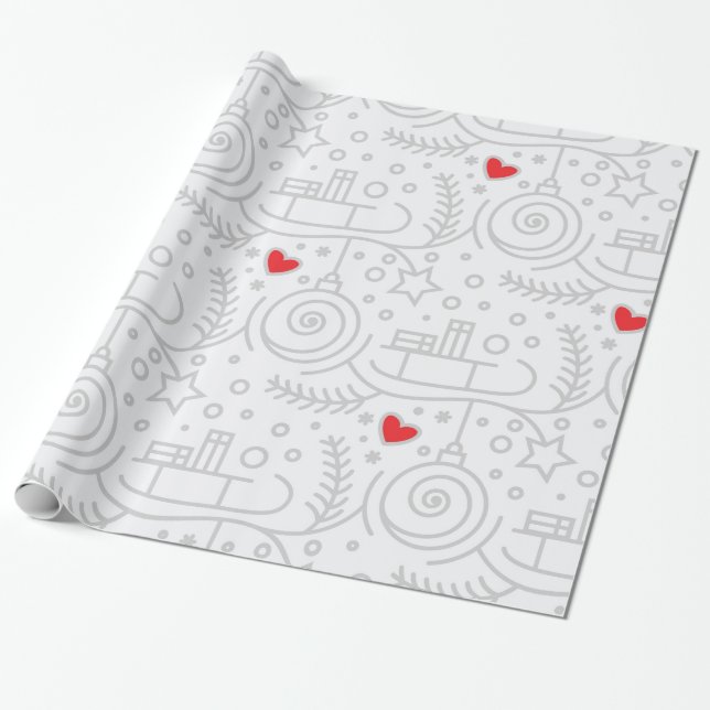 Papel De Regalo Corazones Rojos Lindos Navideños Caprichosos (Desenrollado)