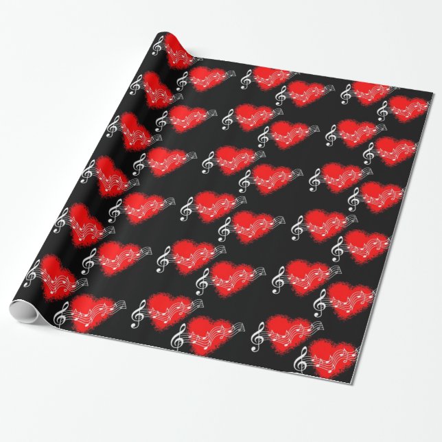Papel De Regalo Corazones rojos musicales (Desenrollado)