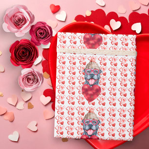 Papel De Regalo Corazones rojos Pitbull gris Amante de los perros