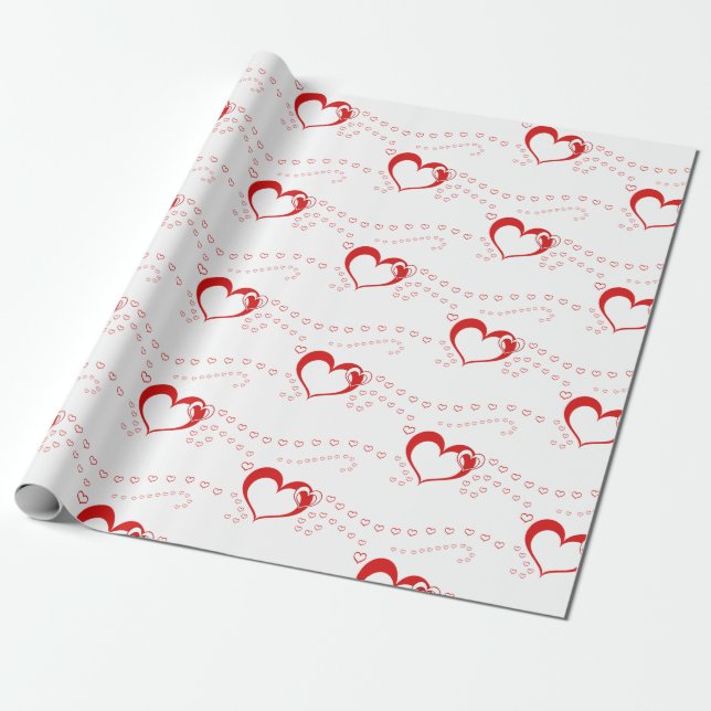 Papel De Regalo Corazones rojos románticos y dulces (Desenrollado)